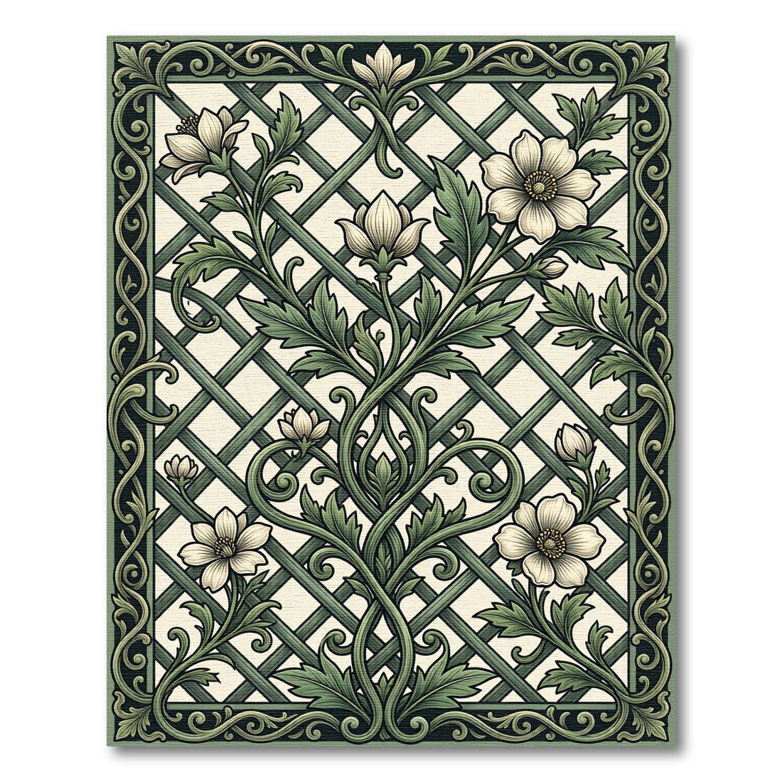 Sage Botanical Ivy Trellis Floral Rug