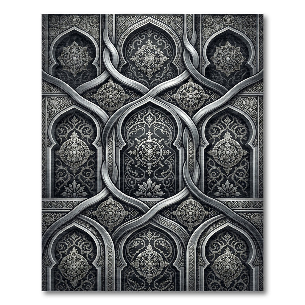 Elaborate Gray Arabesque Arch Rug