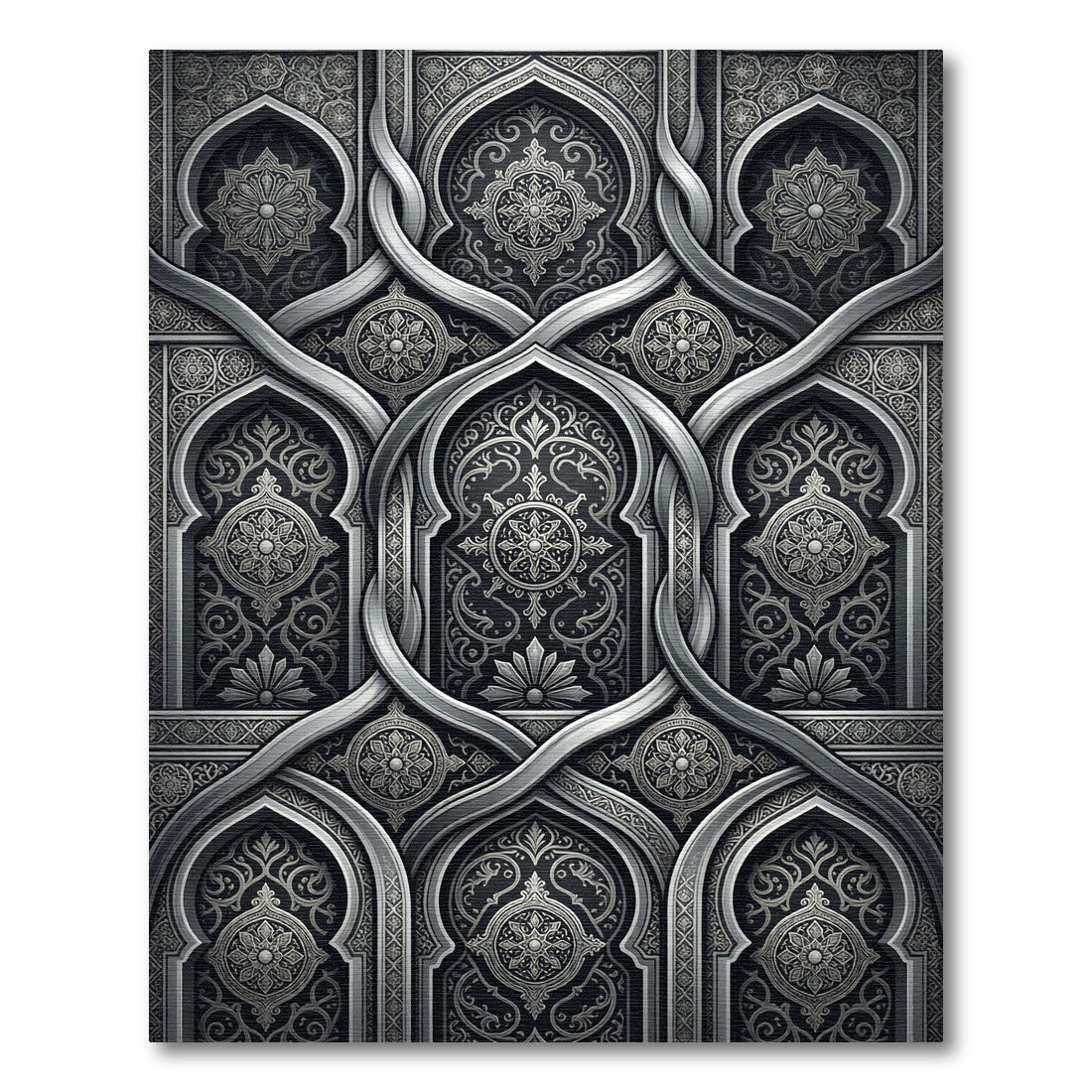 Elaborate Gray Arabesque Arch Rug