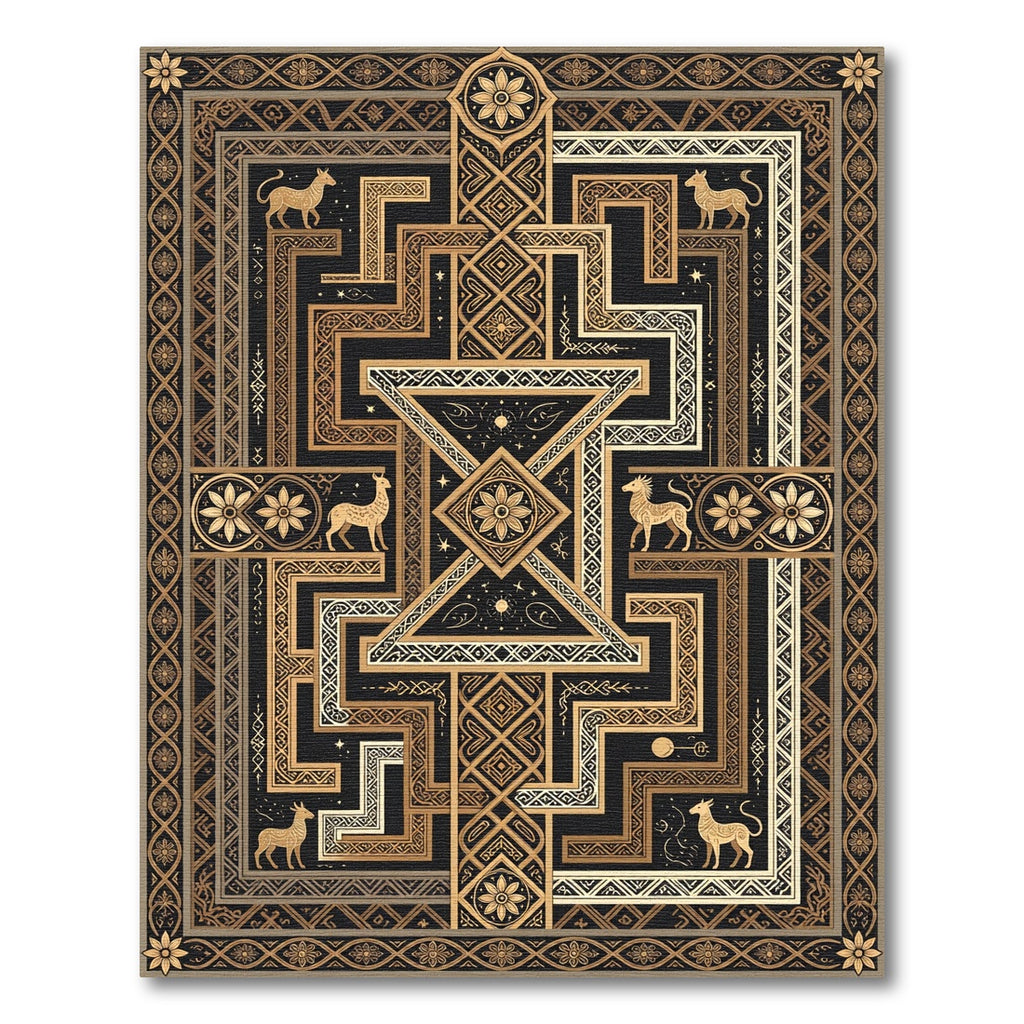 Golden Mythical Creature Geometric Maze Rug
