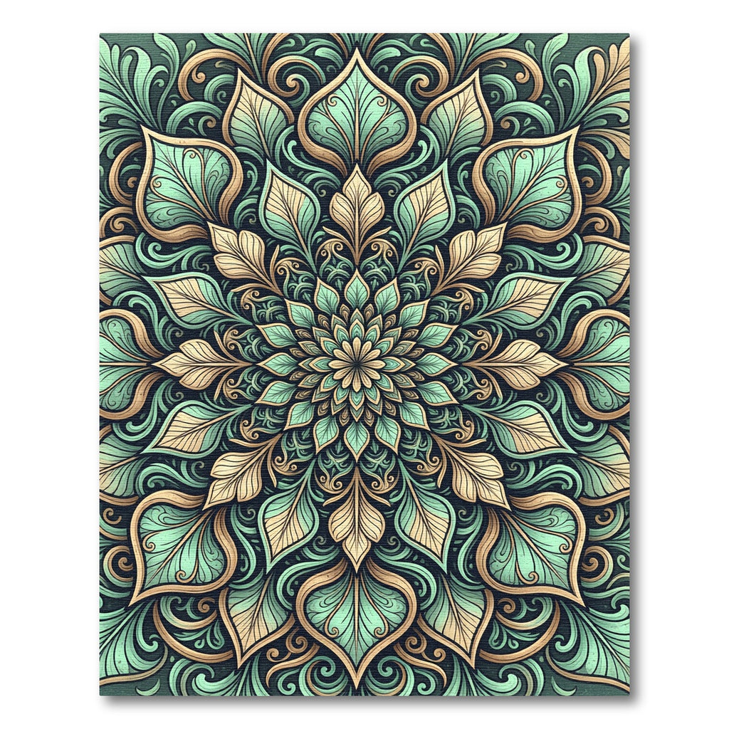 Sage and Gold Leaf Mandala Rug