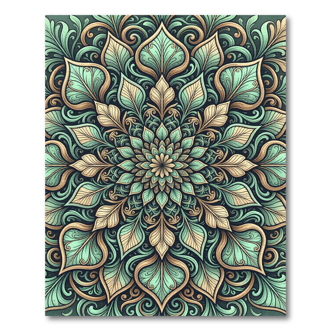 Sage and Gold Leaf Mandala Rug
