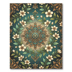 Floral Medallion Teal Gold Tapestry Rug