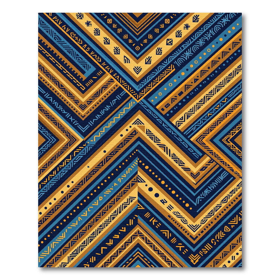 Geometric Navy and Ochre Zigzag Art Rug