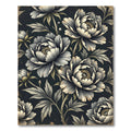 Elegant Charcoal Peony Botanical Arrangement Rug
