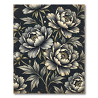 Elegant Charcoal Peony Botanical Arrangement Rug