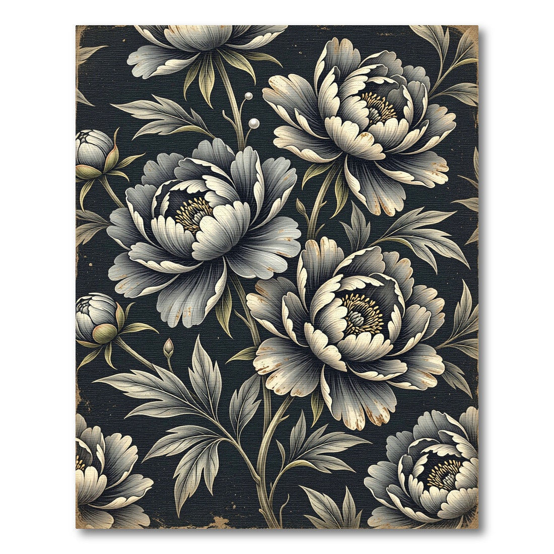 Elegant Charcoal Peony Botanical Arrangement Rug