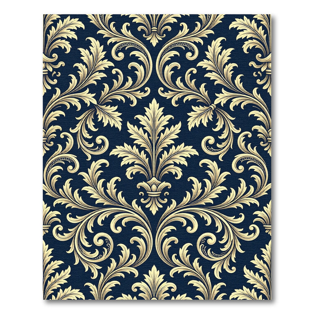 Elegant Gold Baroque Damask Navy Rug
