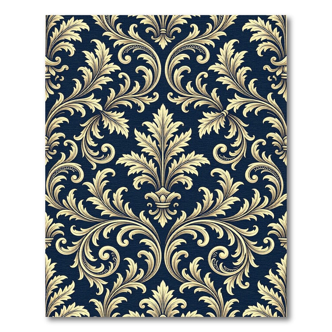 Elegant Gold Baroque Damask Navy Rug
