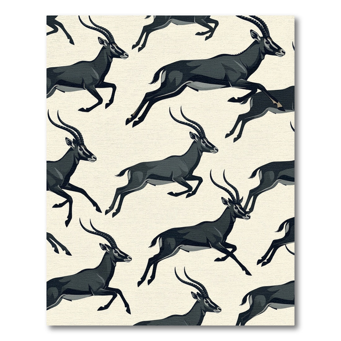 Charcoal Black Leaping Antelope Silhouette Rug