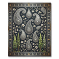 Elegant Navy Paisley Cypress Floral Art Rug