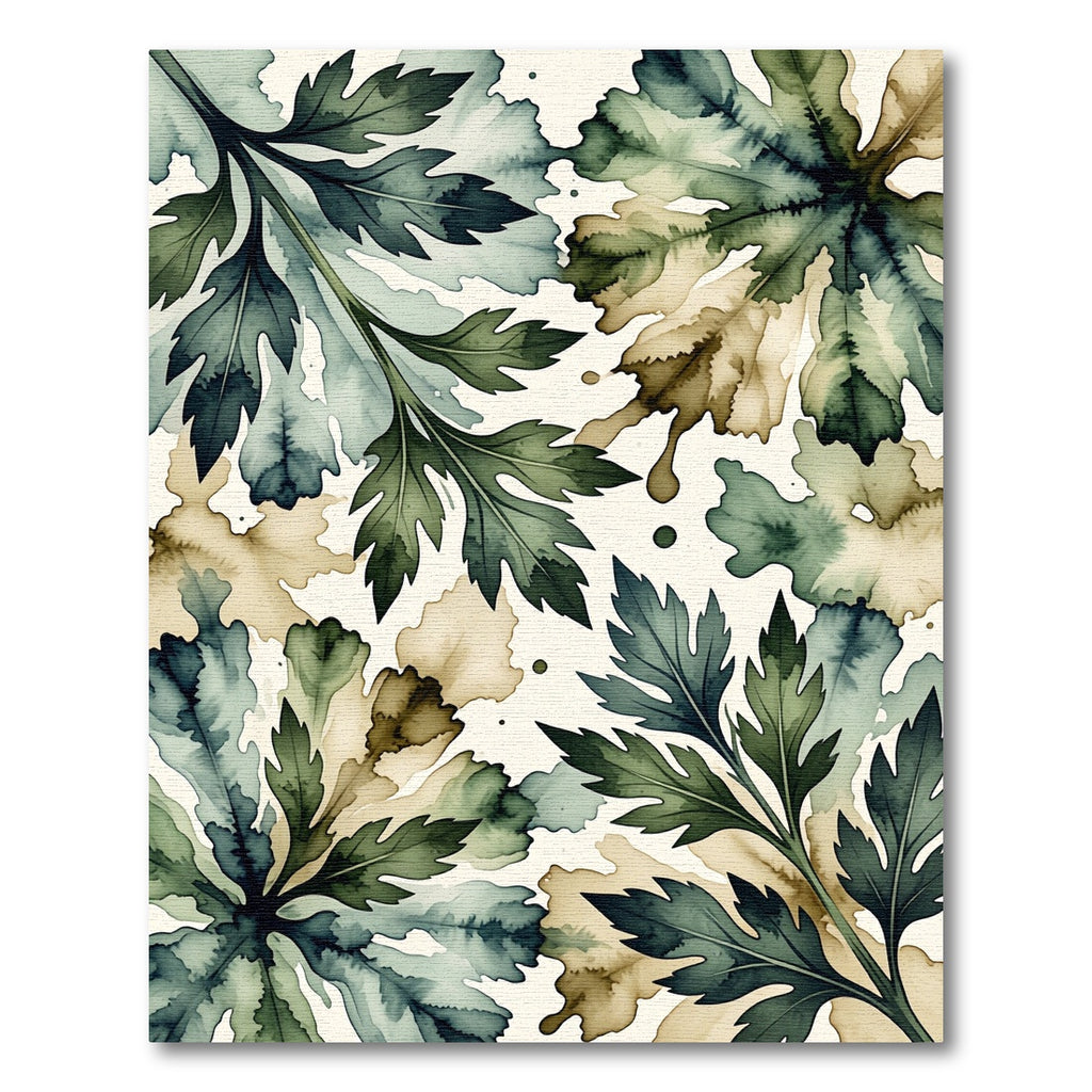 Earthy Watercolor Leaf Splatter Design Rug