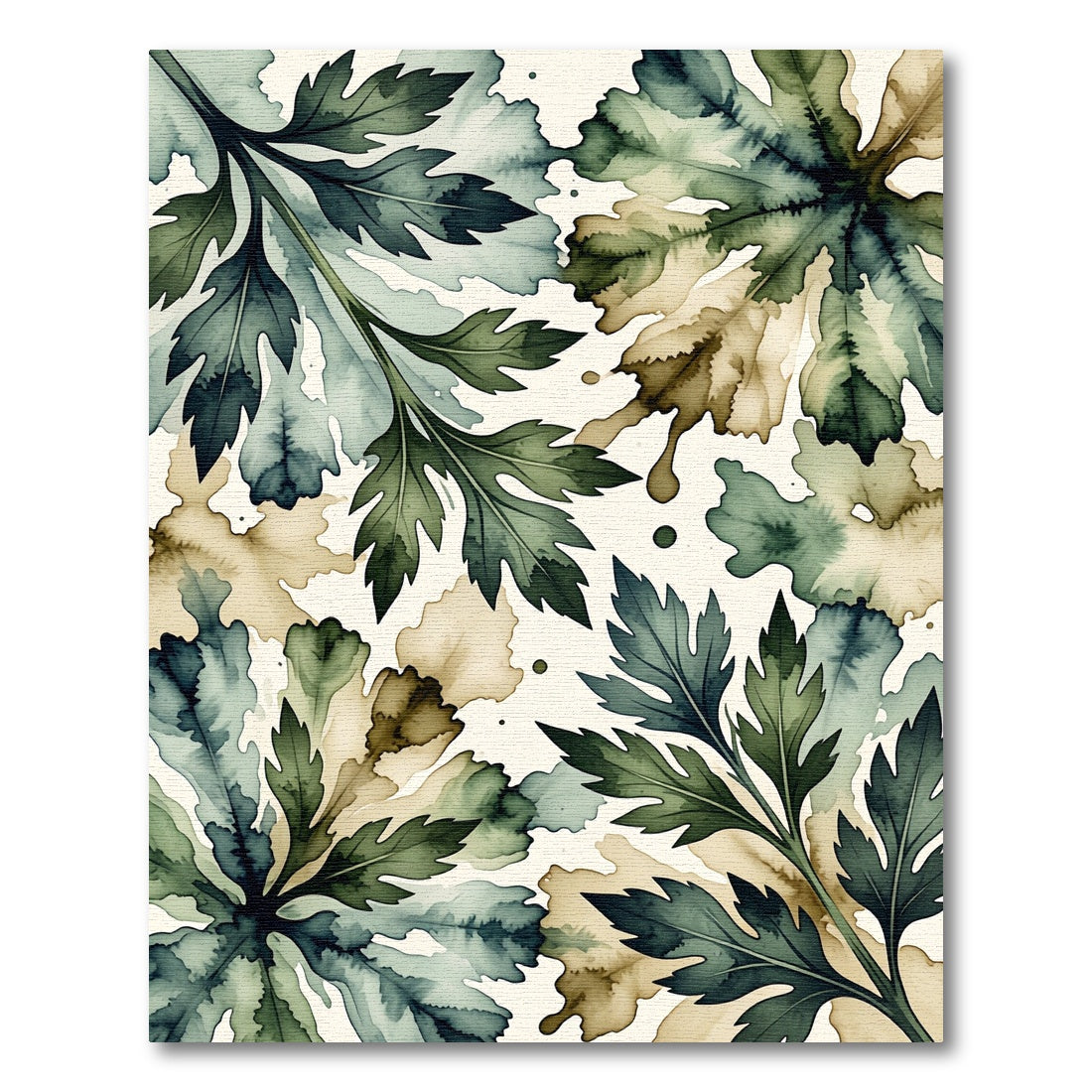 Earthy Watercolor Leaf Splatter Design Rug
