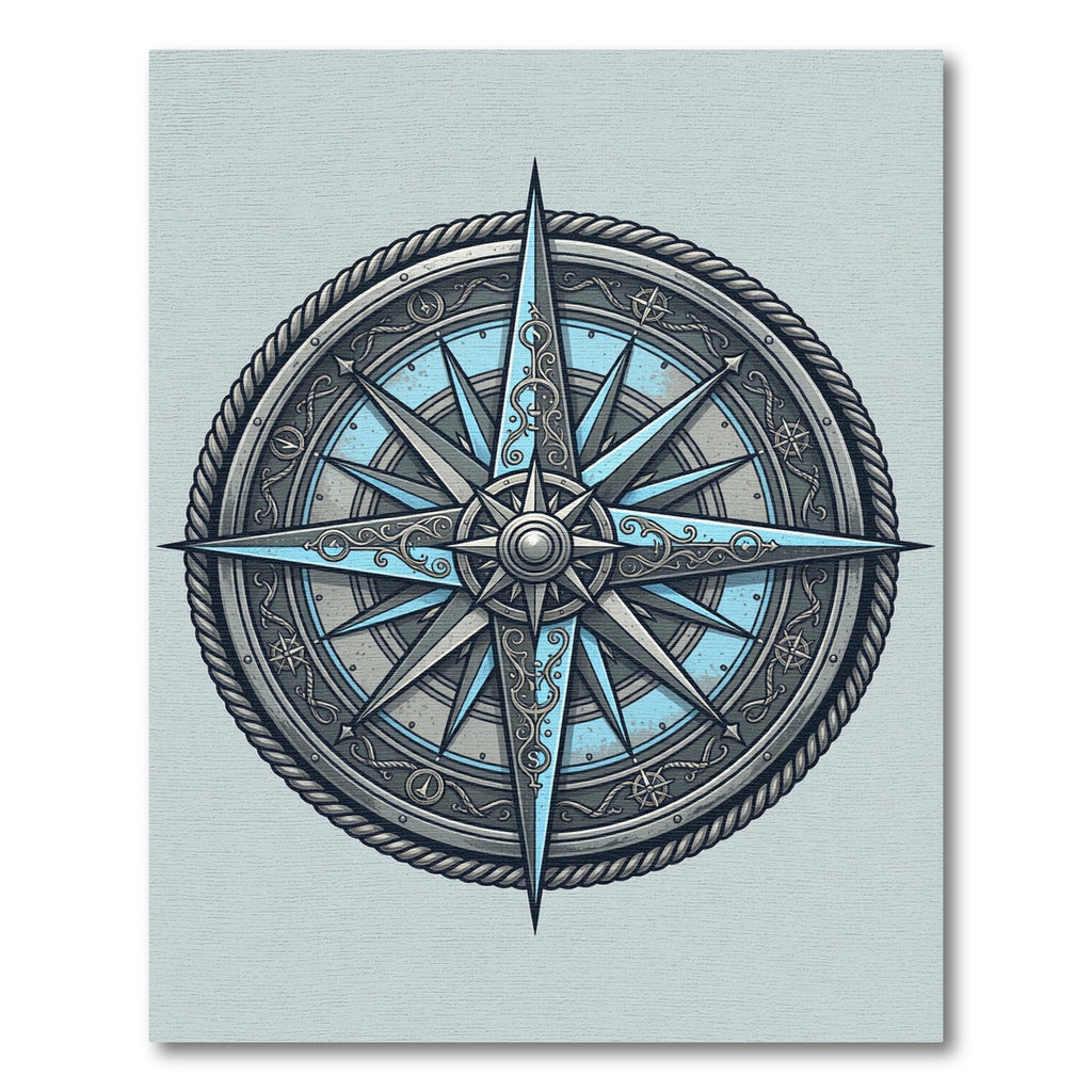 Intricate Nautical Compass Silver Blue Ray Rug
