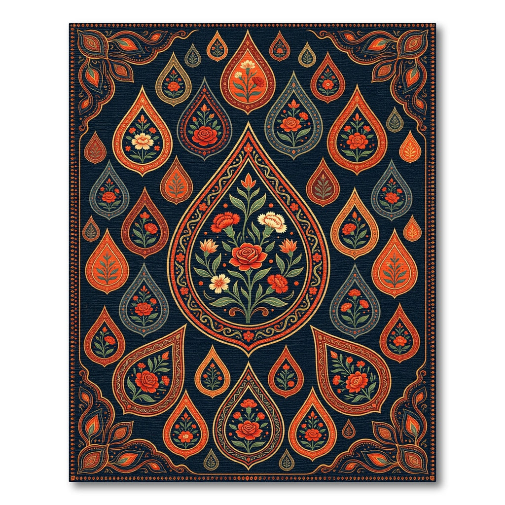 Midnight Floral Paisley Teardrop Arrangement Rug