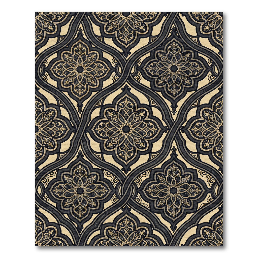 Ornate Gold and Charcoal Arabesque Trellis Rug