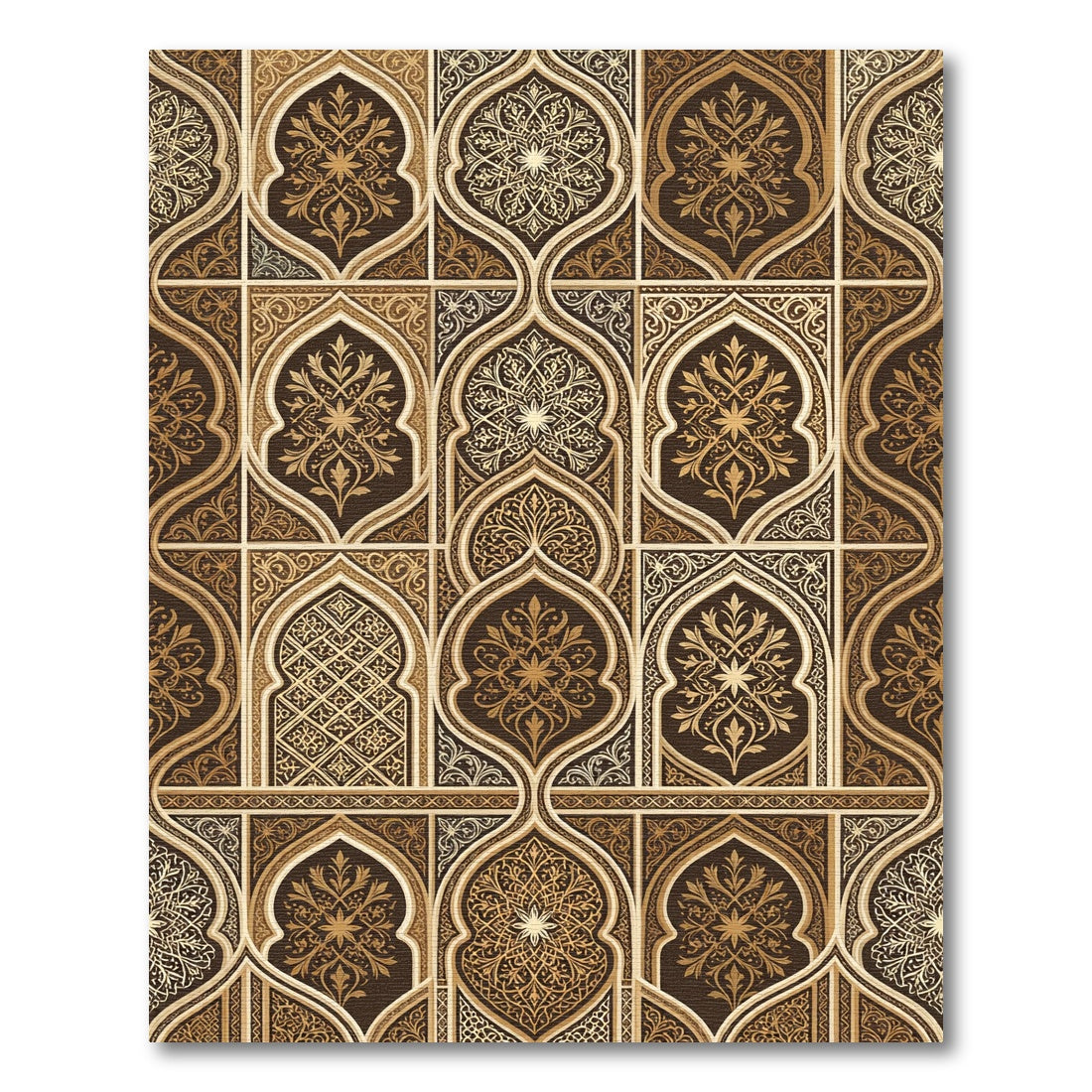 Elaborate Brown Golden Arabesque Arch Rug