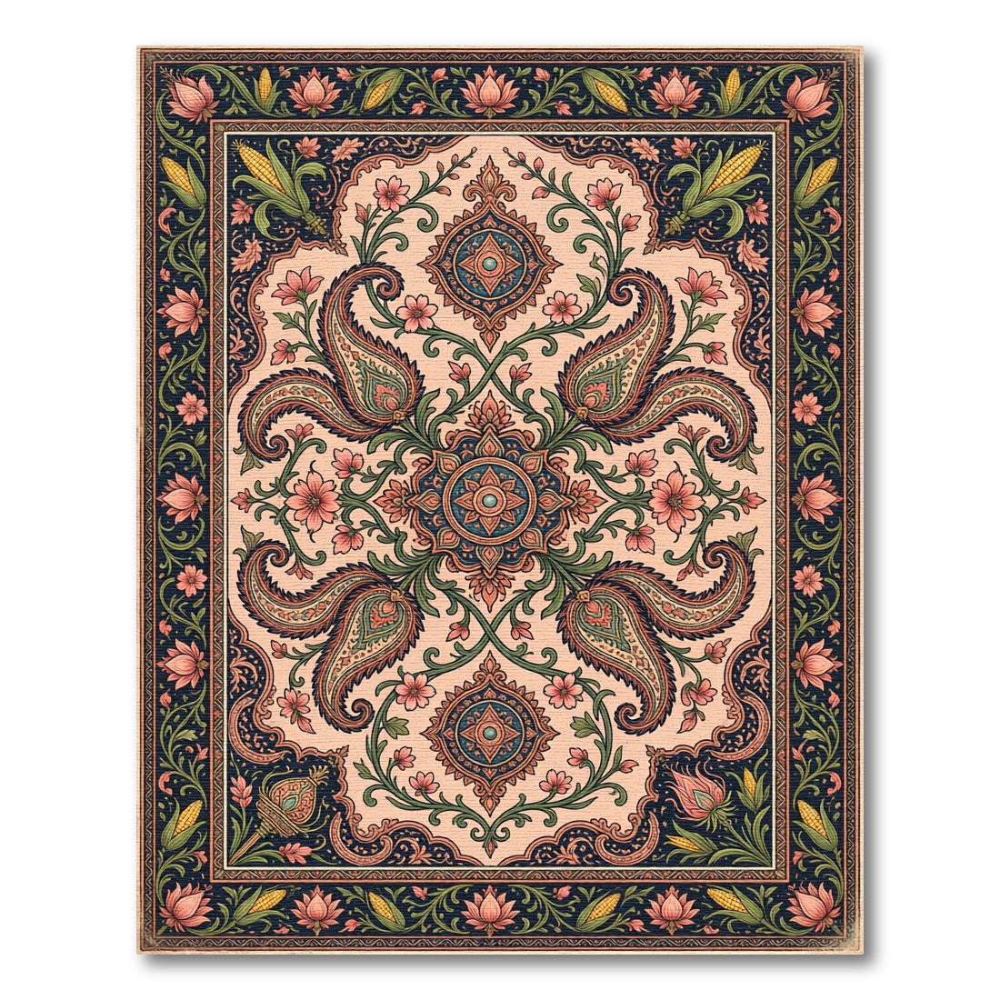 Ornate Blush Paisley Floral Medallion Rug
