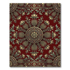 Elegant Crimson Golden Floral Medallion Rug