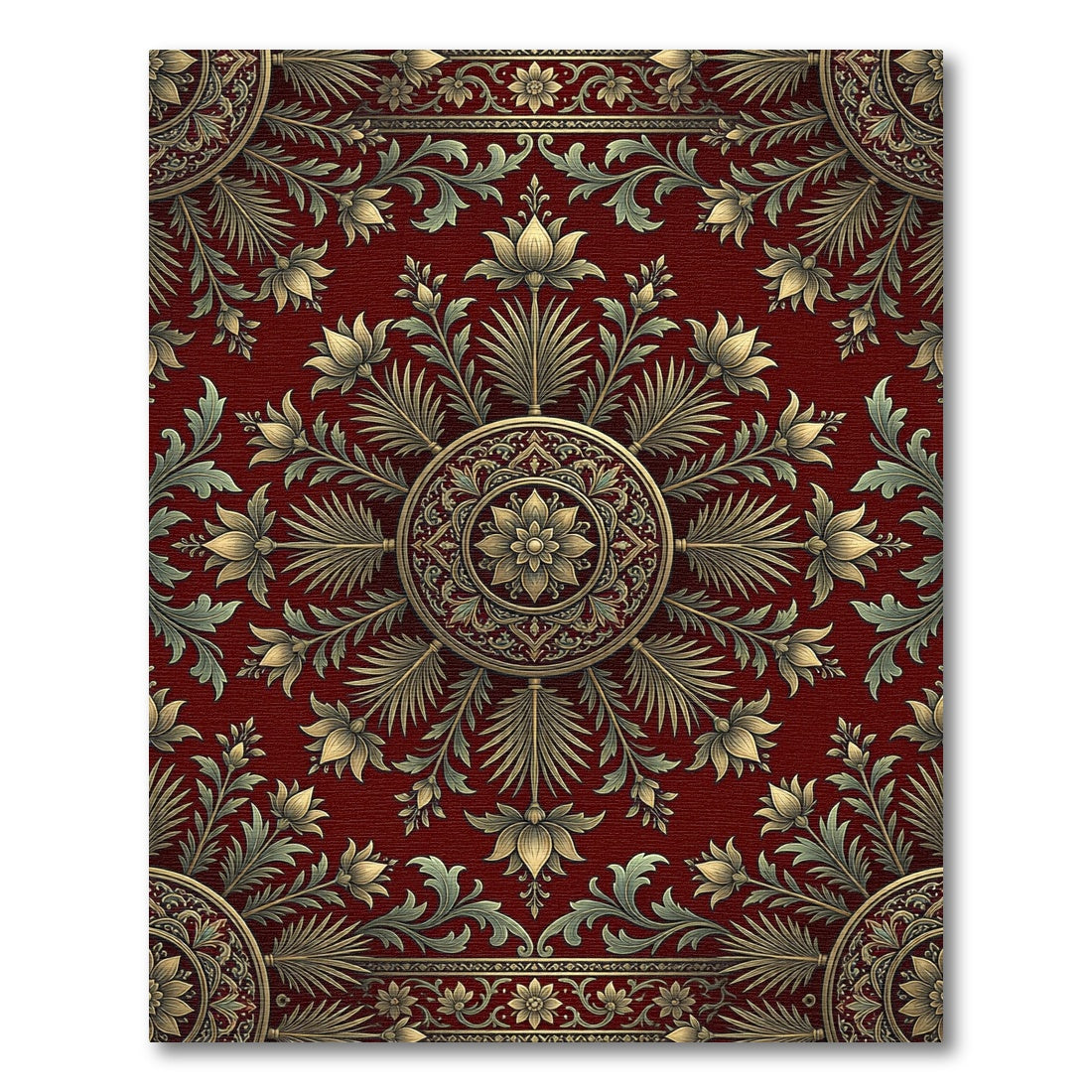 Elegant Crimson Golden Floral Medallion Rug