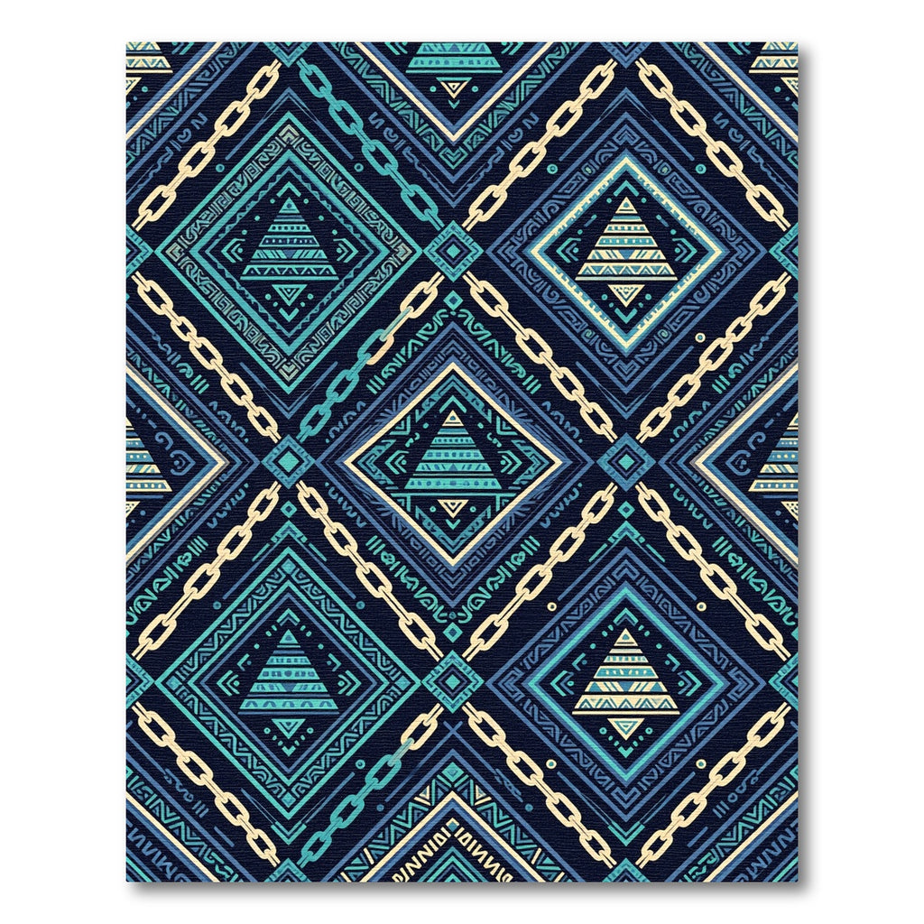 Dark Blue Geometric Chain Diamond Rug