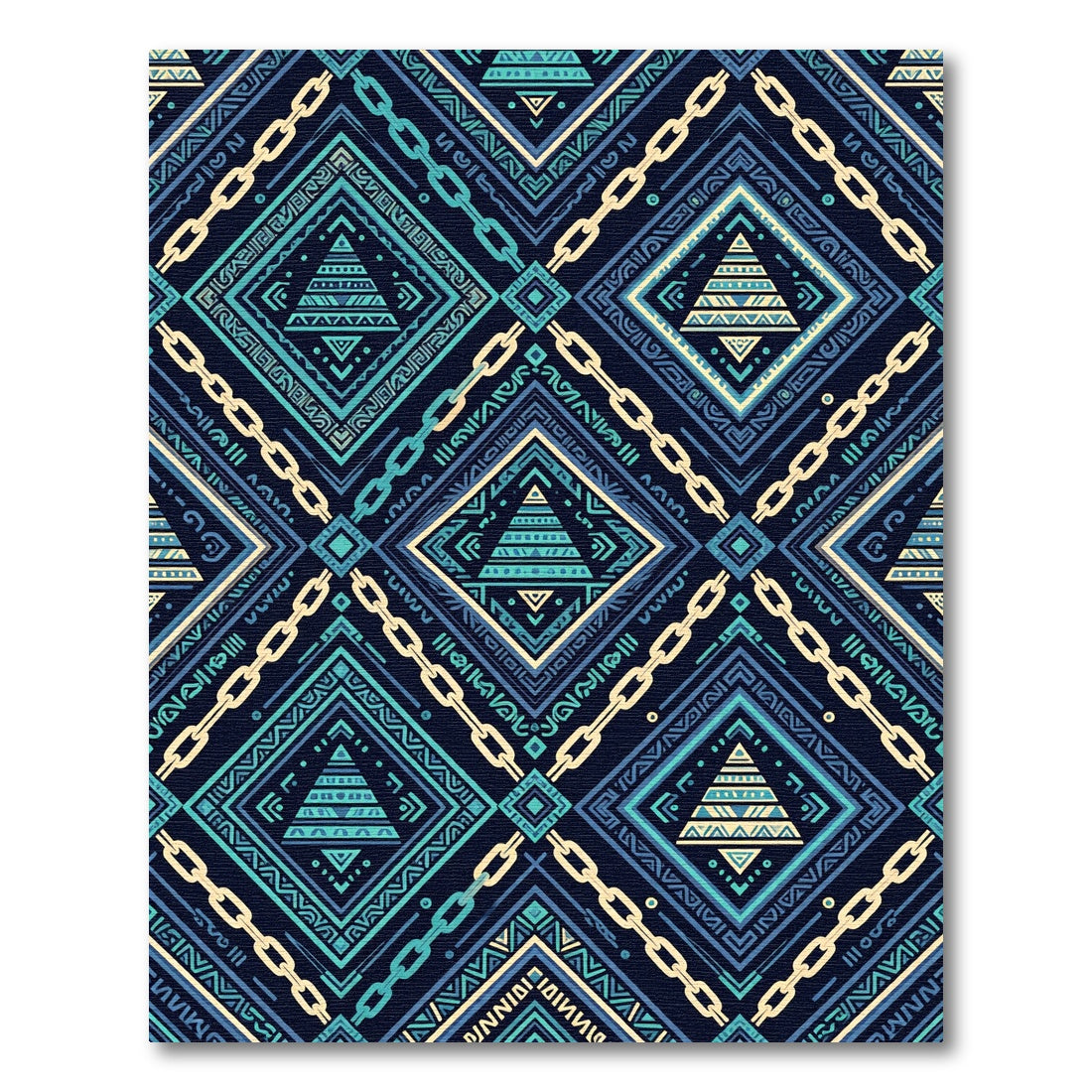 Dark Blue Geometric Chain Diamond Rug