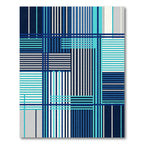 Modern Geometric Blue Striped Grid Rug