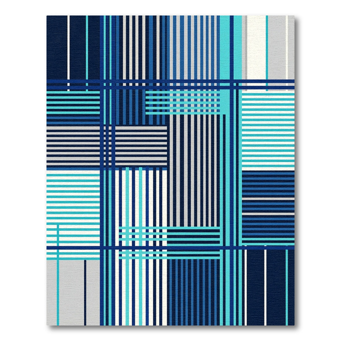 Modern Geometric Blue Striped Grid Rug