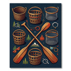 Rustic Nautical Oar and Basket Illustration Rug