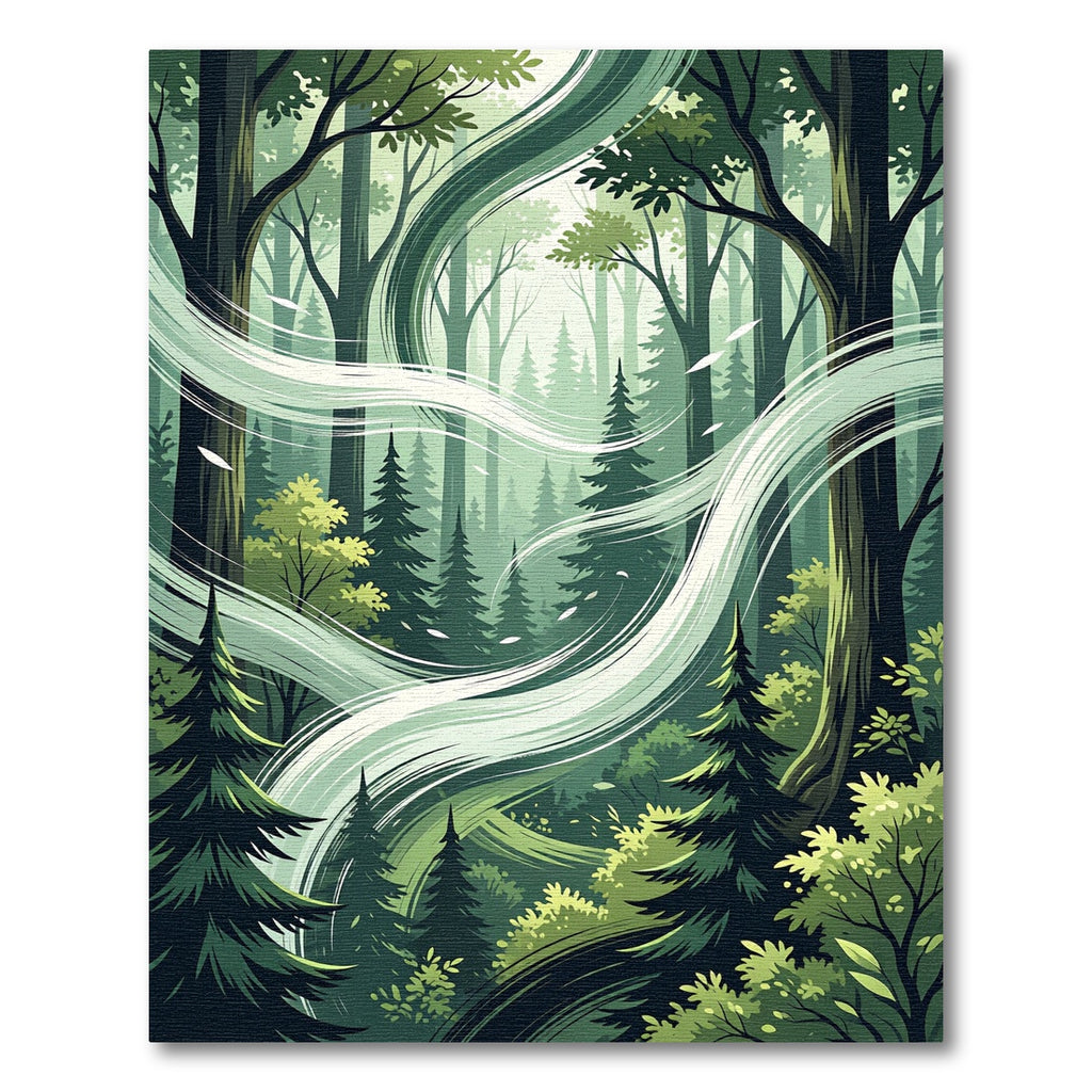 Ethereal Forest Mist Swirling Pines Rug