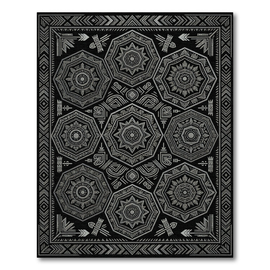 Silver Octagon Tribal Border Rug
