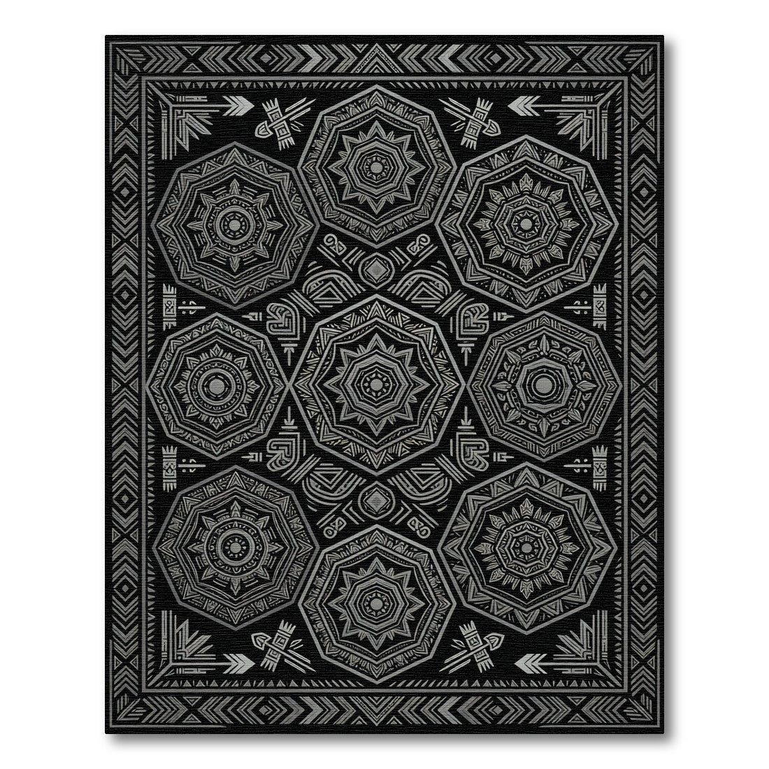 Silver Octagon Tribal Border Rug