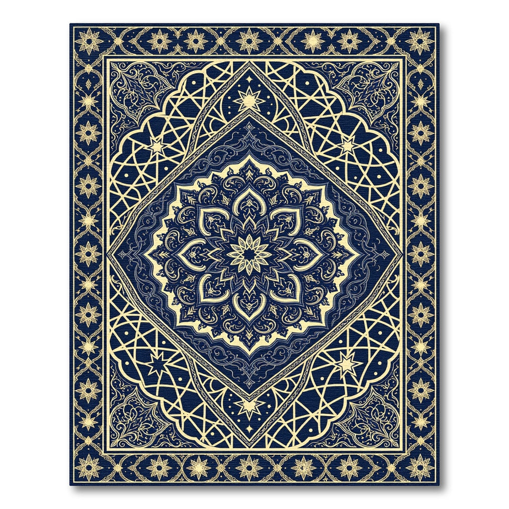 Intricate Navy Blue Celestial Star Mandala Rug