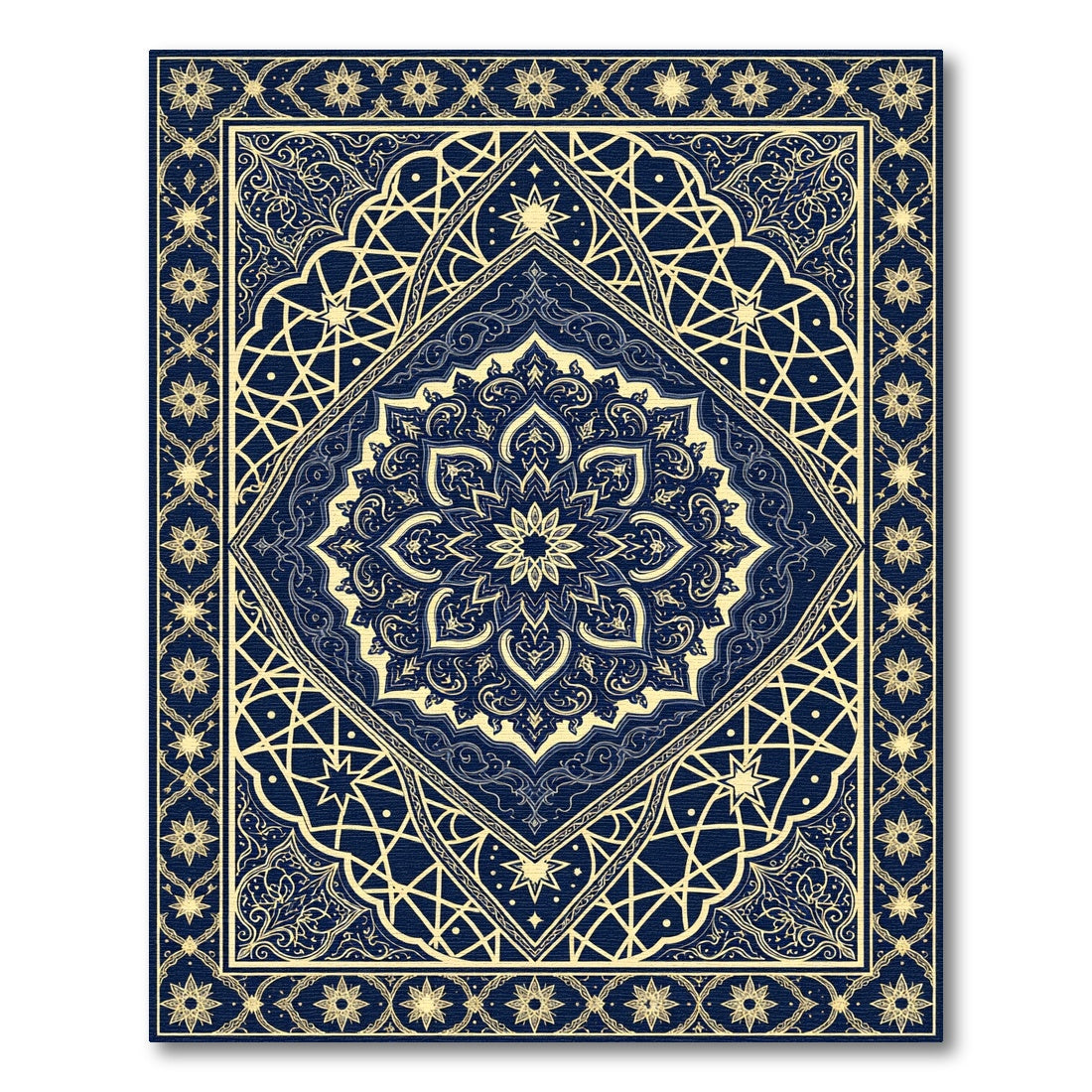 Intricate Navy Blue Celestial Star Mandala Rug