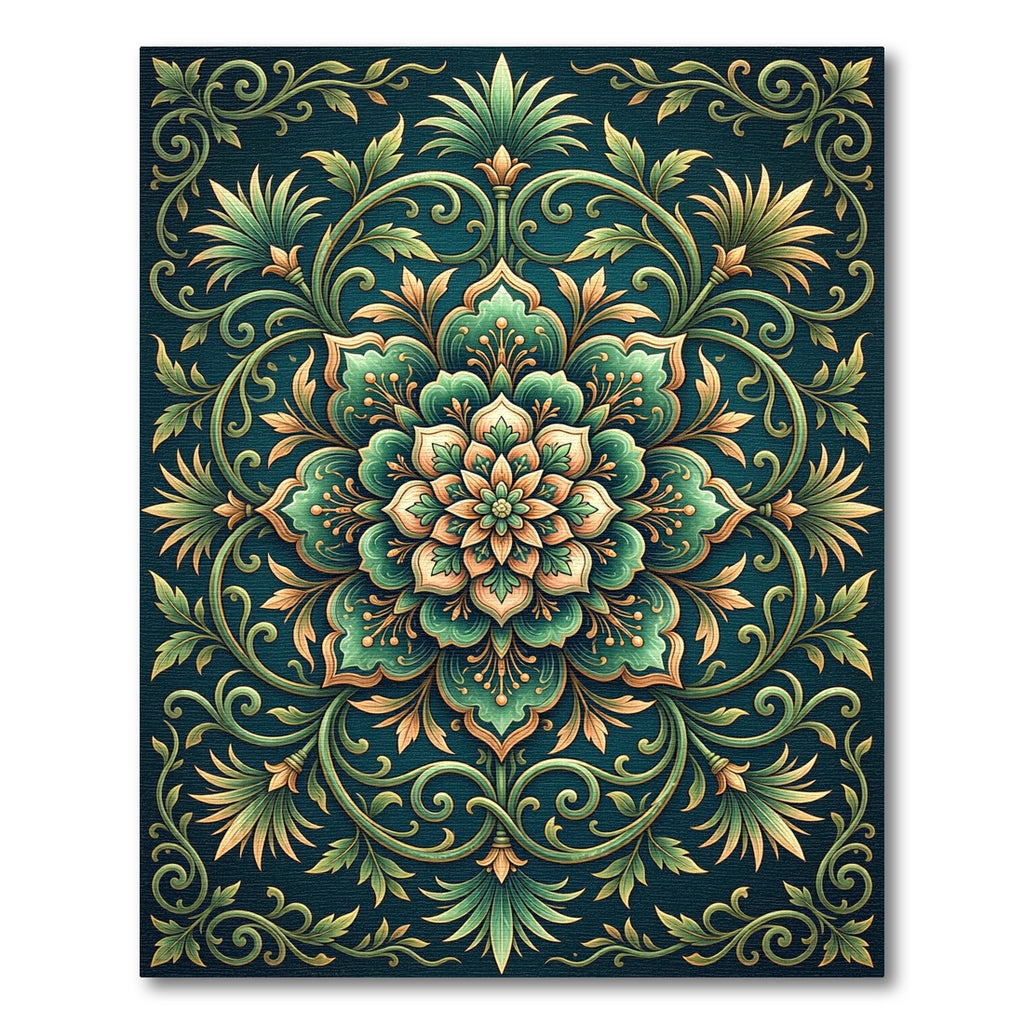 Emerald Verdant Floral Ornate Medallion Rug