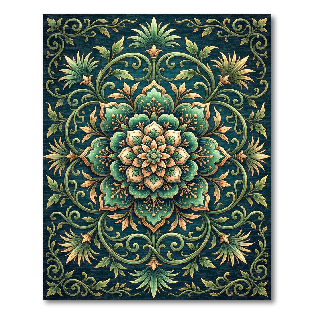 Emerald Verdant Floral Ornate Medallion Rug