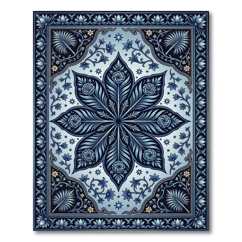 Deep Blue Floral Medallion Art Rug