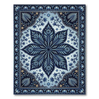 Deep Blue Floral Medallion Art Rug