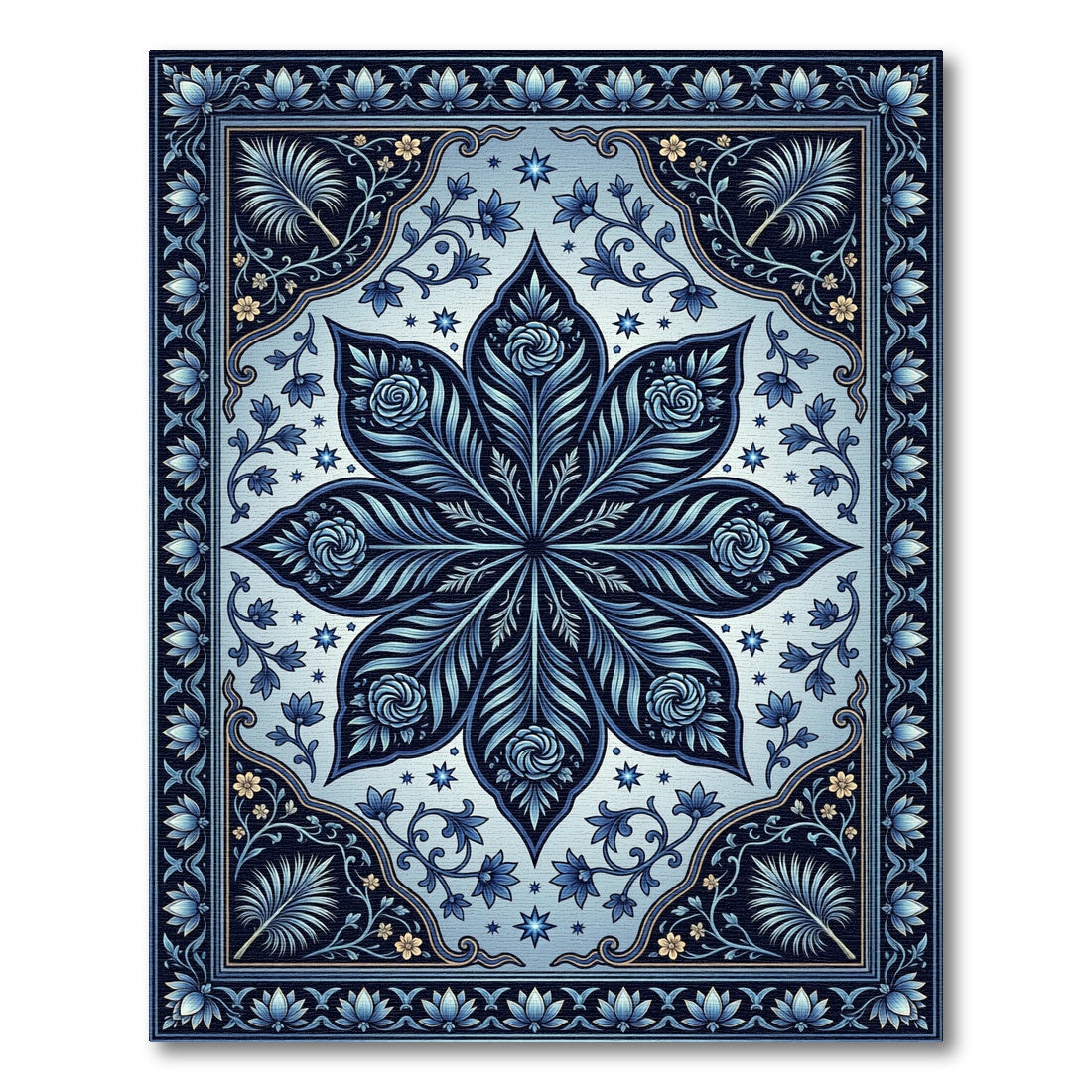 Deep Blue Floral Medallion Art Rug