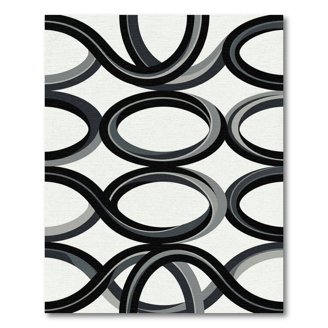 Black White Gray Interlocking Oval Rug