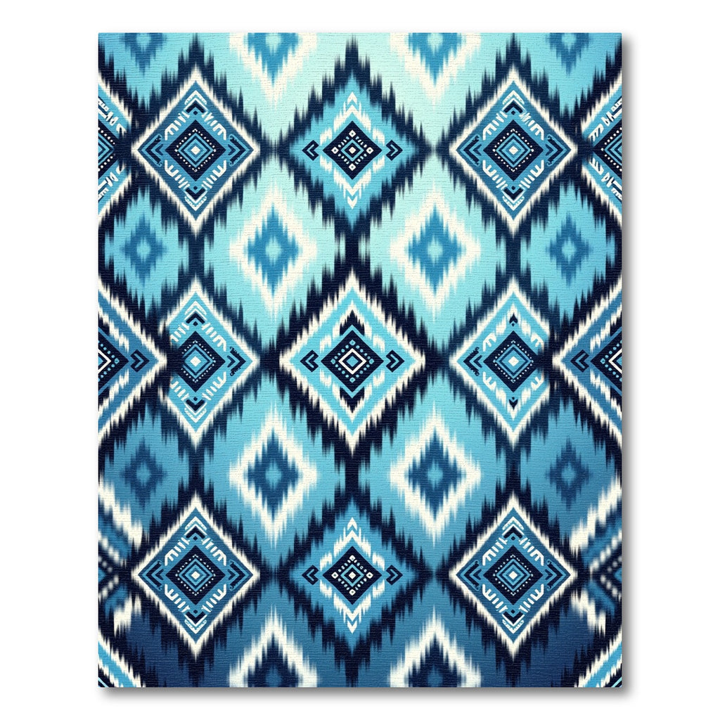Blue Ikat Geometric Diamond Rug