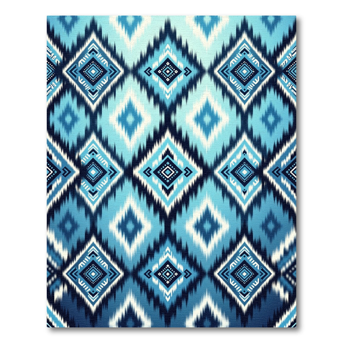Blue Ikat Geometric Diamond Rug