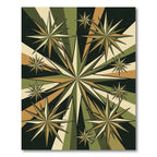 Mid-Century Olive Gold Geometric Starburst Rug