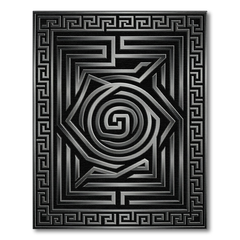 Gray Maze Geometric Metalic Frame Rug