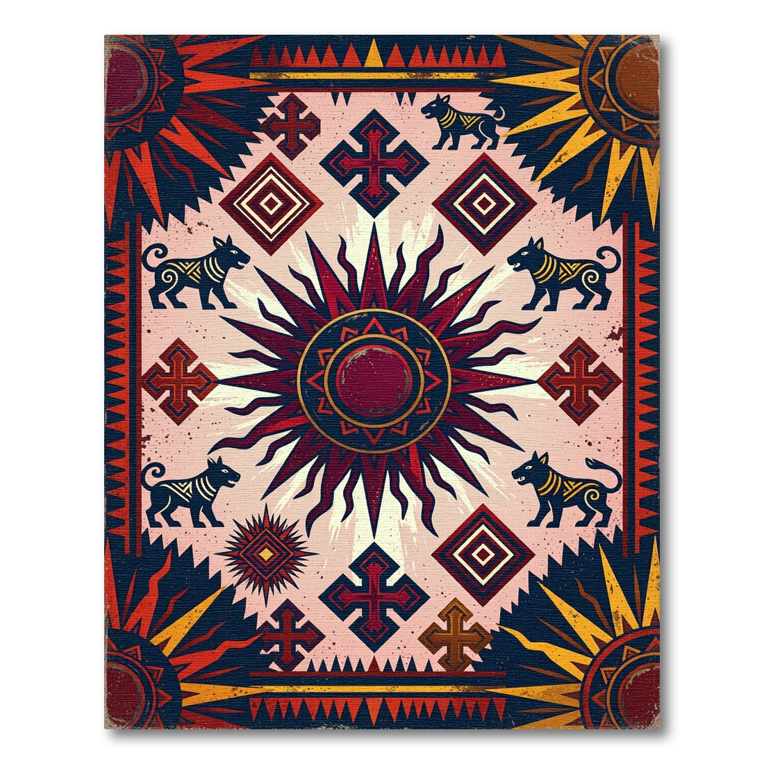 Crimson Sun Dogs Geometric Cross Rug