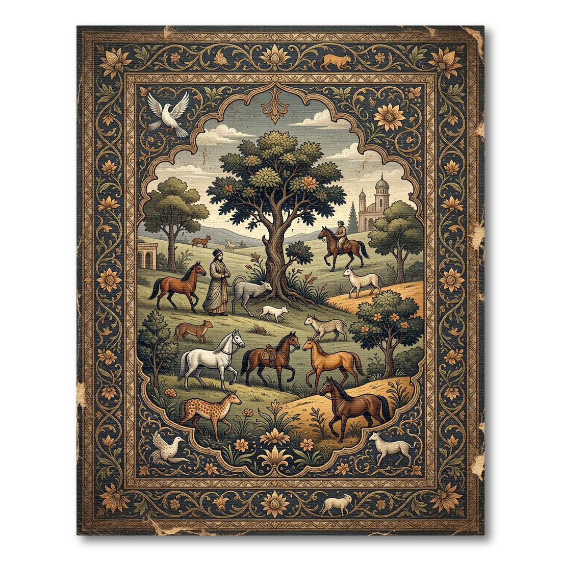 Antique Noble Pastoral Scene Rug