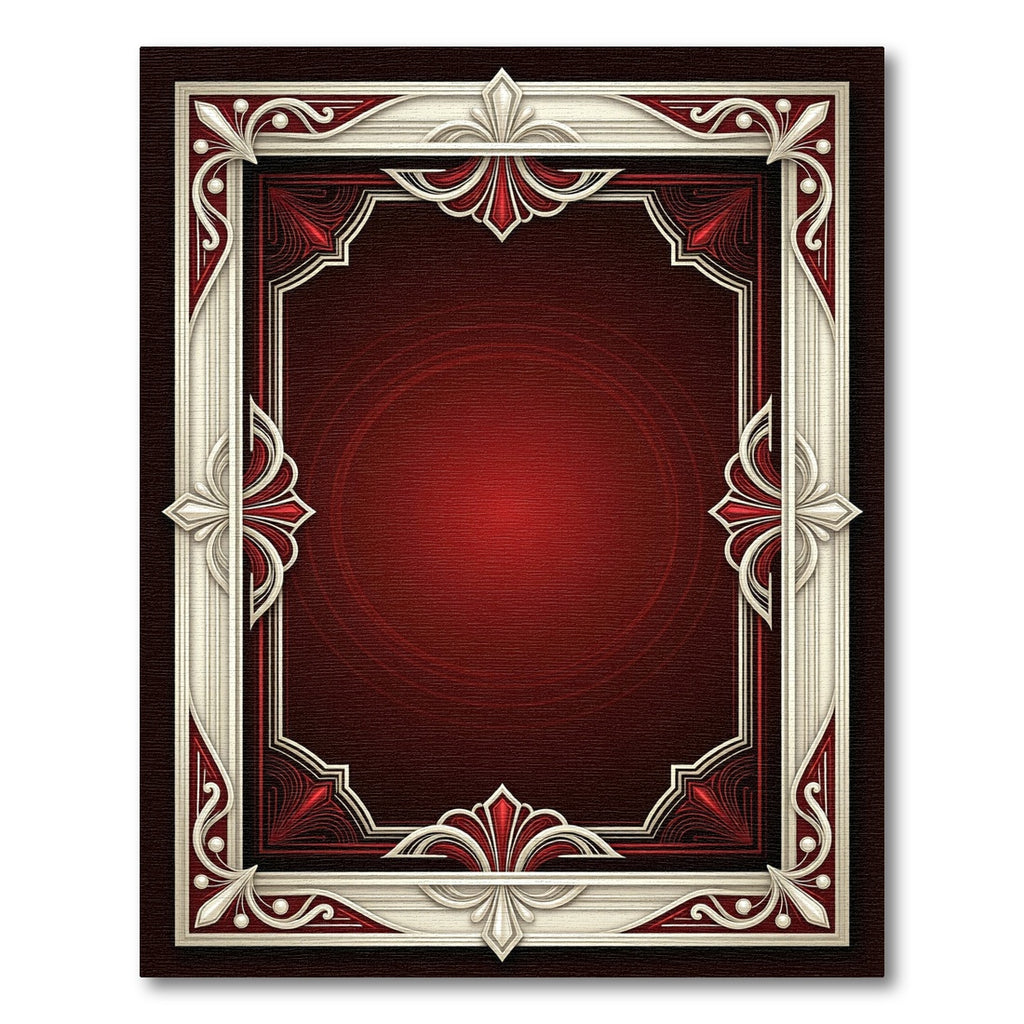 Crimson Ivory Art Deco Floral Border Rug