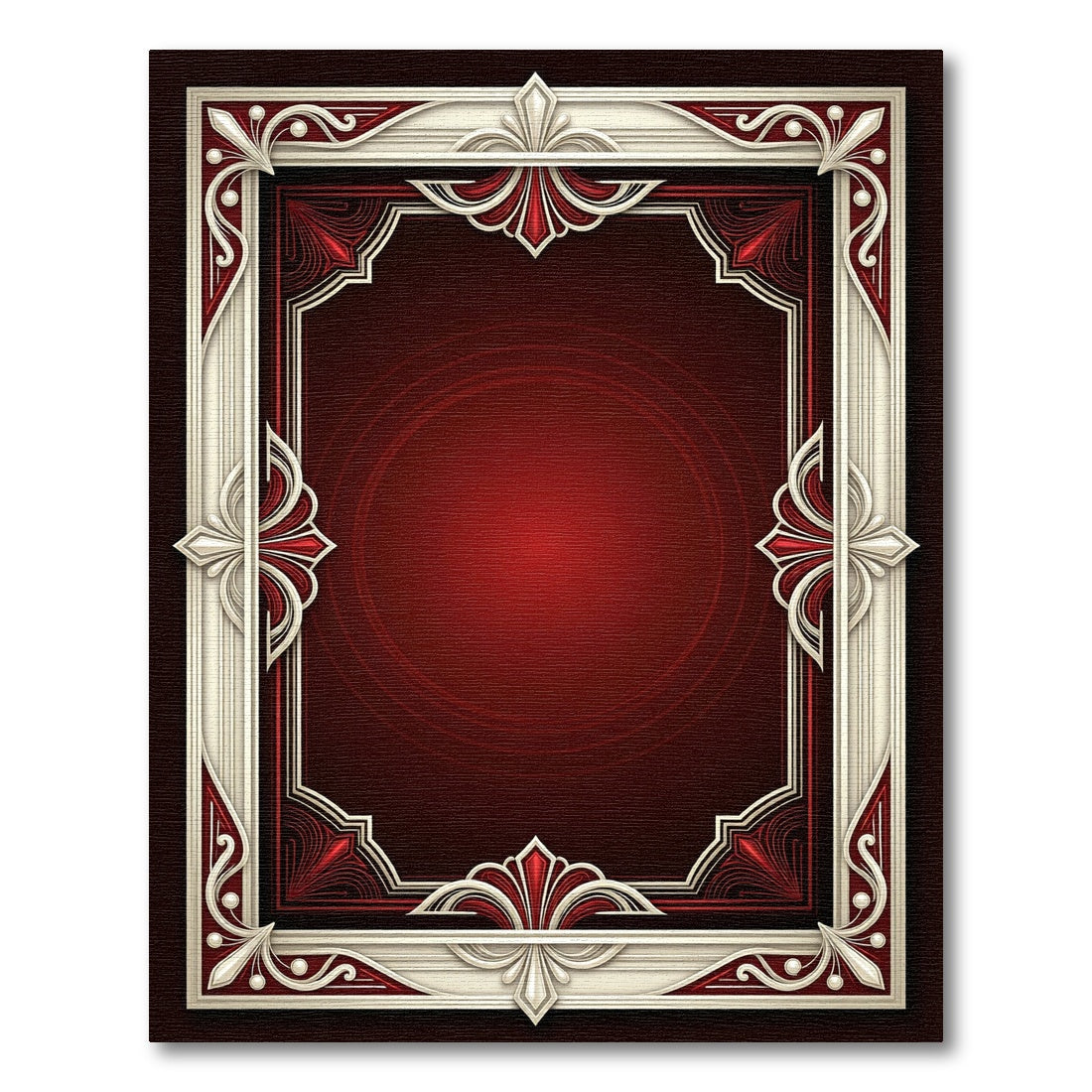 Crimson Ivory Art Deco Floral Border Rug