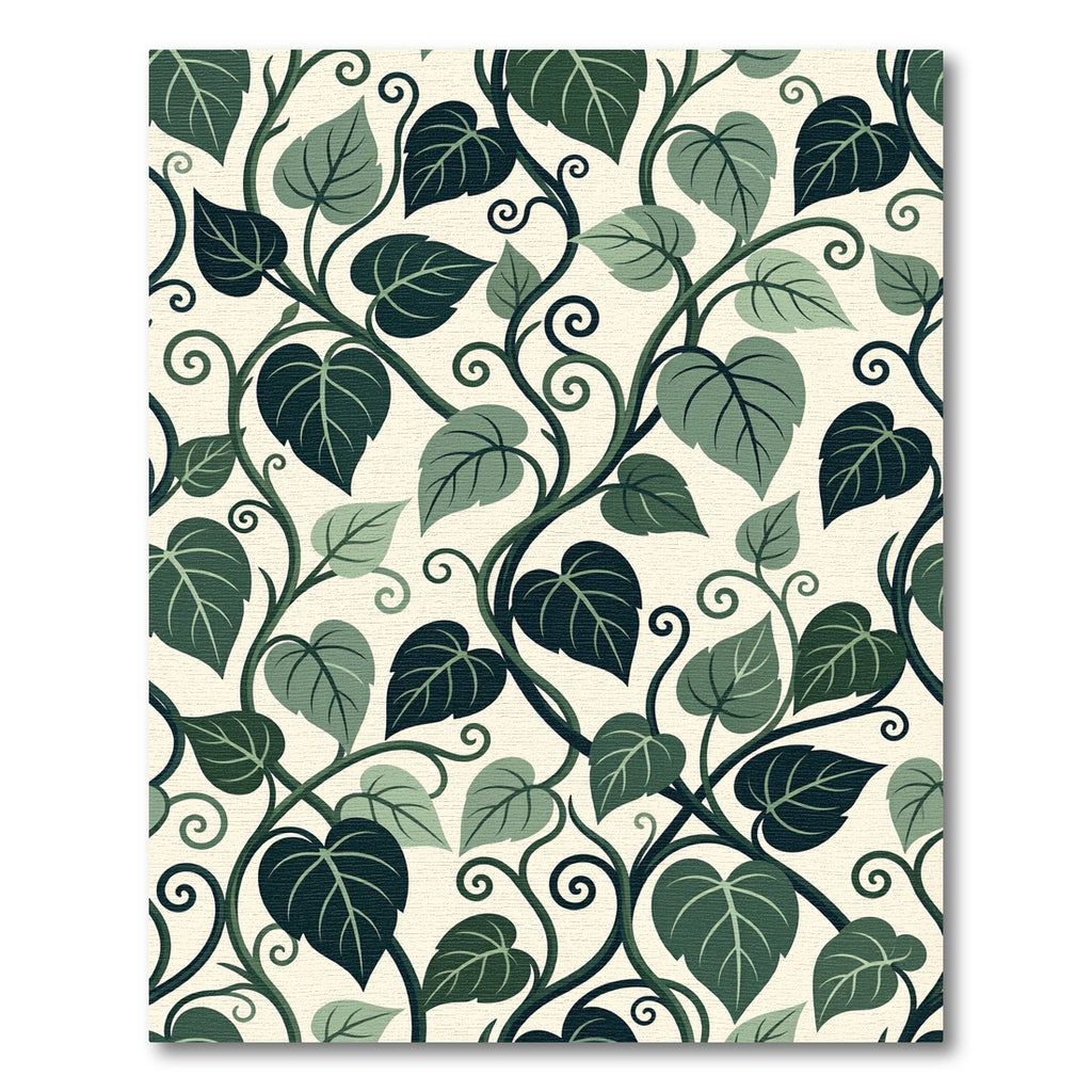 Lush Green Botanical Foliage Scroll Rug