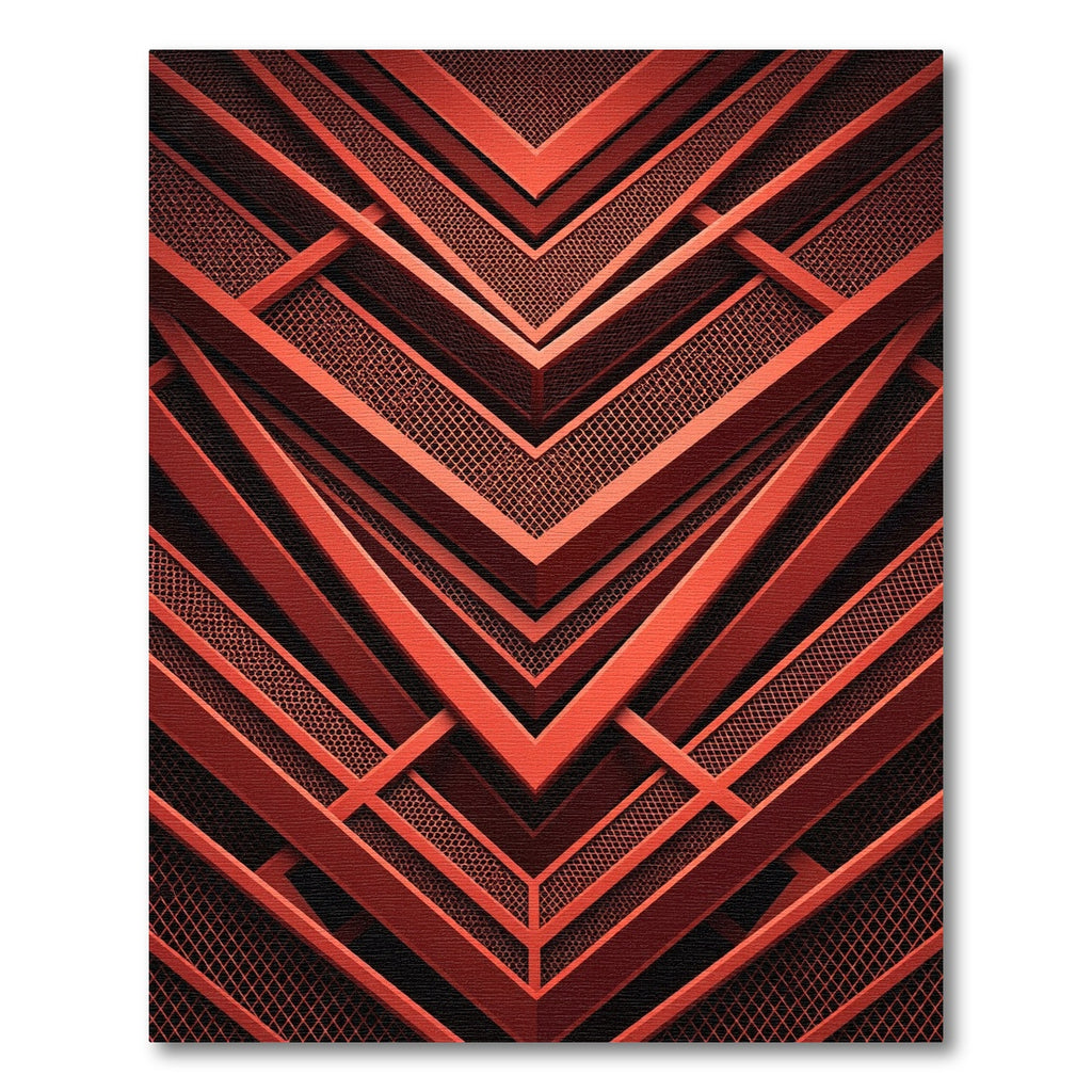 Modern Crimson Geometric Chevron Rug